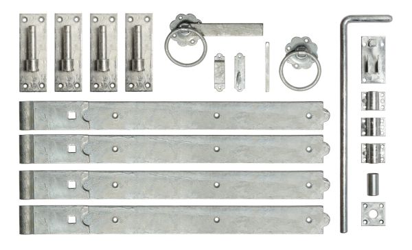 24 Inch Double Gate Fittings Set Hook & Band Hinge, Latch, Drop Bolt - Galvanised