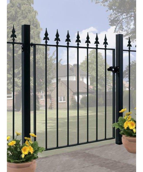 Saxon Spear Low Flat Top Single Gate - Fits Gap of 762 mm x 950 mm High - Electro Galvanised/Black Powder Coated