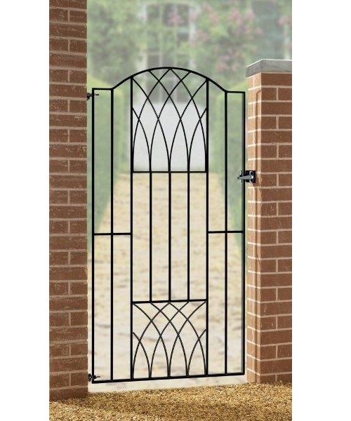 Abbey Modern Verona Tall Bow Top Single Gate - Solid Steel - Fits Gap of 880 mm x 1798 mm High - Electro Galv./Black Powder Coated