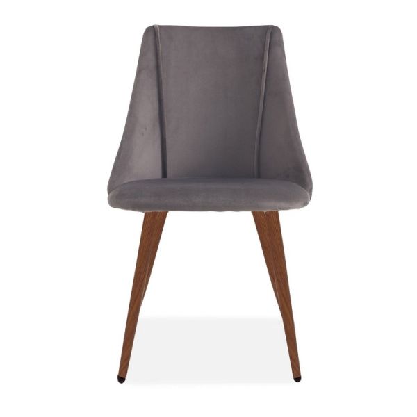 Lule Upholstered Dining Chair with Walnut Legs (Pack of 2) - Velvet - L53 x W50 x H83.5 cm - Deep Grey