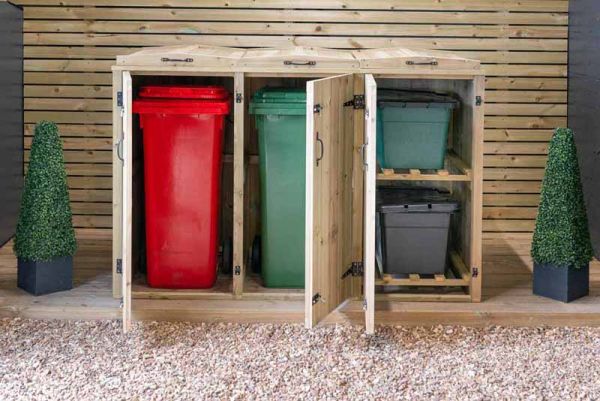 Chatburn 2 Wheelie Bin/2 Recycle Box Store - L80.4 x W203 x H120 cm - Fits 2 x 180L or 2 x 240L Wheelie Bins & 2 x Recycle Boxes