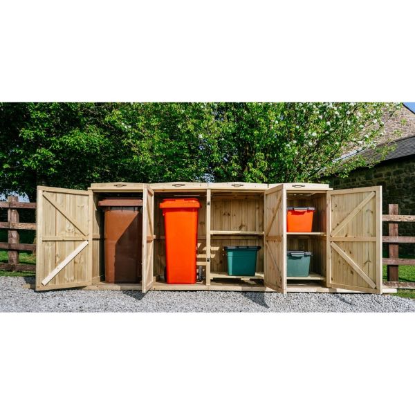 Chatburn 2 Wheelie Bin/4 Recycle Box Store - L80.4 x W261.5 x H120 cm - Fits 2x 180L or 2x 240L Wheelie Bins & 4x Recycle Boxes