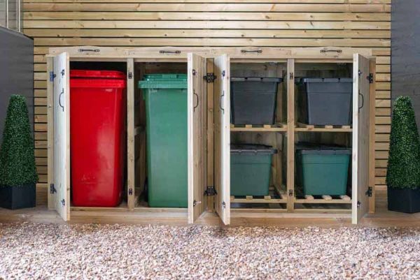 Chatburn 2 Wheelie Bin/4 Recycle Box Store - L80.4 x W261.5 x H120 cm - Fits 2x 180L or 2x 240L Wheelie Bins & 4x Recycle Boxes