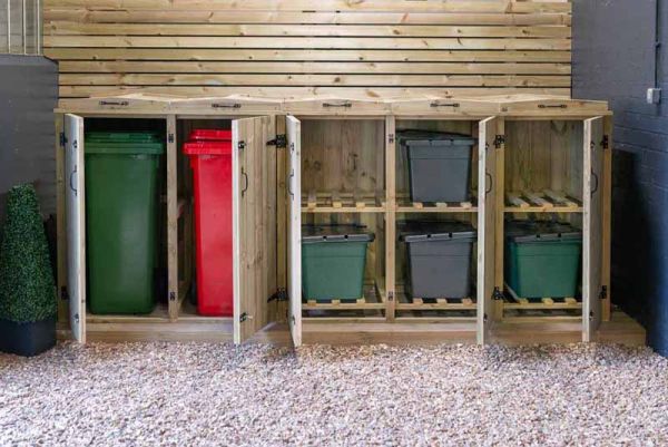 Chatburn 2 Wheelie Bin/6 Recycle Box Store - L80.4 x W319.5 x H120 cm - Fits 2x 180L or 2x 240L Wheelie Bins & 6x Recycle Boxes