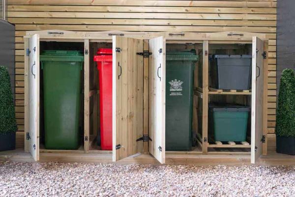 Chatburn 3 Wheelie Bin/2 Recycle Box Store - L80.4 x W273 x H120 cm - Fits 3 x 180L or 3 x 240L Wheelie Bins & 2 x Recycle Boxes