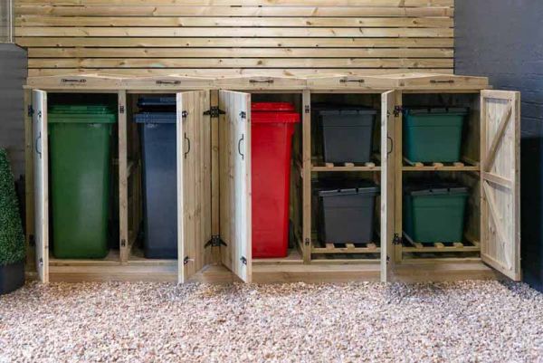 Chatburn 3 Wheelie Bin/4 Recycle Box Store - L80.4 x W330 x H120 cm - Fits 3 x 180L or 3 x 240L Wheelie Bins & 4 x Recycle Boxes