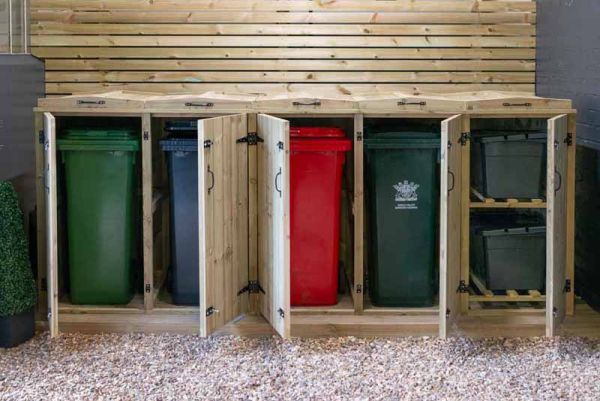 4 Wheelie Bin/2 Recycle Box Store - L80.4 x W342.2 x H120 cm - Timber