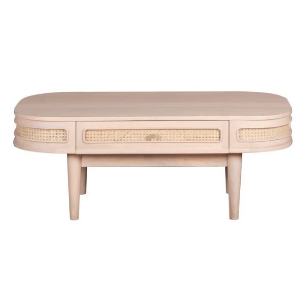Valencia 1 Drawer Coffee Table - Cane & Mango Wood - L55 x W115 x H45 cm