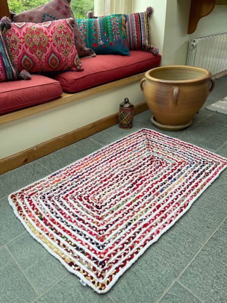 CARNIVAL White Braided Rug with Fabric - Cotton - L60 x W180 - Multicolour