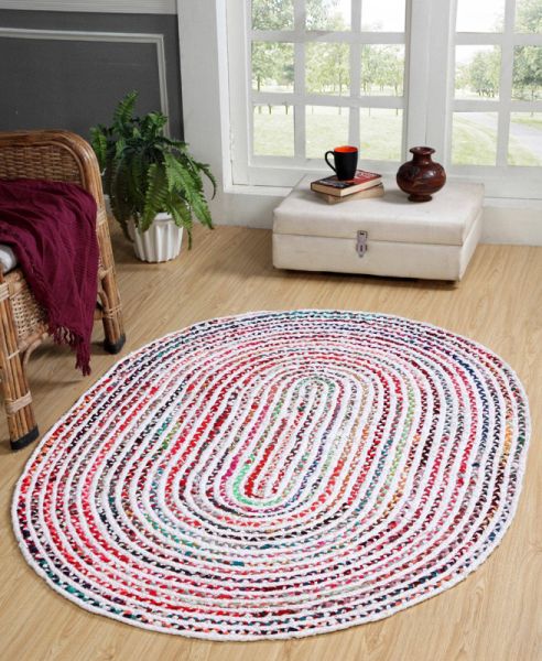 CARNIVAL White Oval Rug with Fabric - Cotton - L60 x W90 - Multicolour