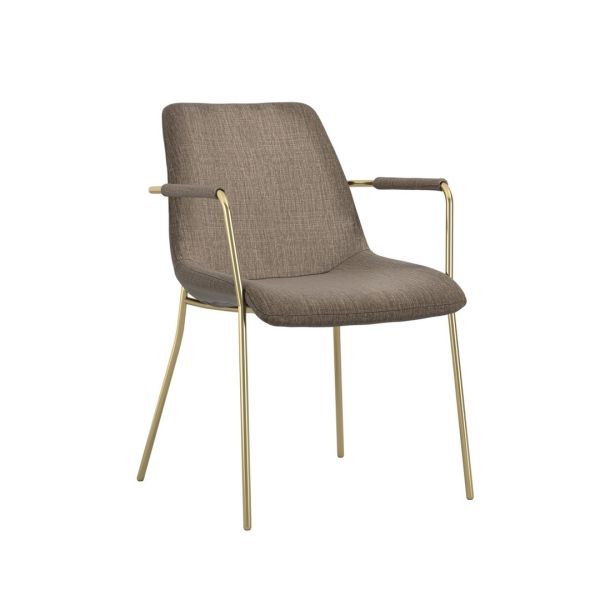 Carlo Arms Dining Chair (Pack of 2) - Textured Velvet/Metal - L56.5 x W83 x H60.5 cm - Taupe