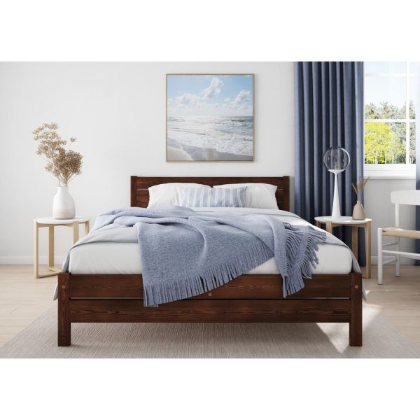 Small Double Size Bed Frame - Wood - L197 x W128 x H90 cm - Walnut