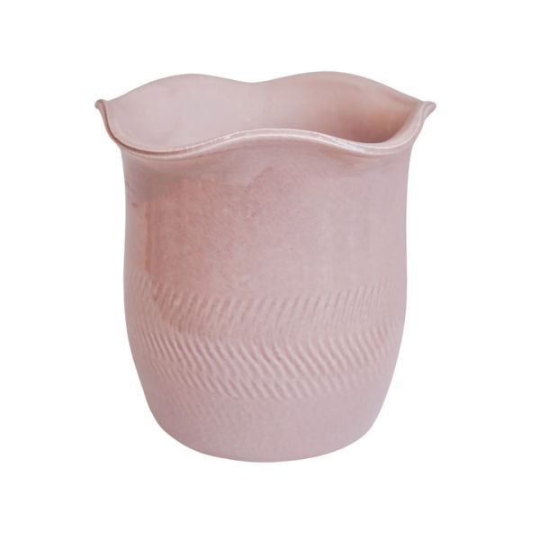 Camellia Blush Scalloped Edge Planter - L26 x W26 x H25 cm - Pink