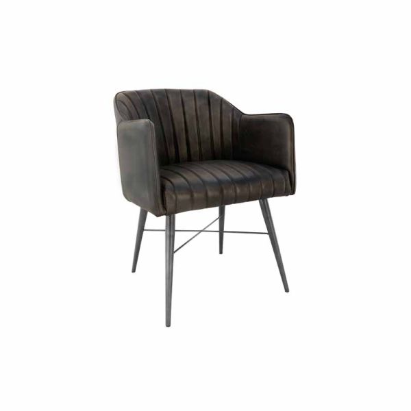 Chair - Leather/Iron - L54 x W59 x H76 cm - Dark Grey