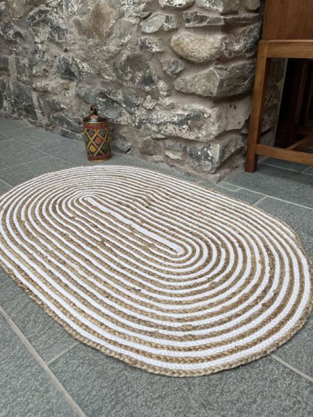 CHAKKAR PALE Stripe Oval Jute Beige Hall Rug (CHAKKARPALE120X180V)