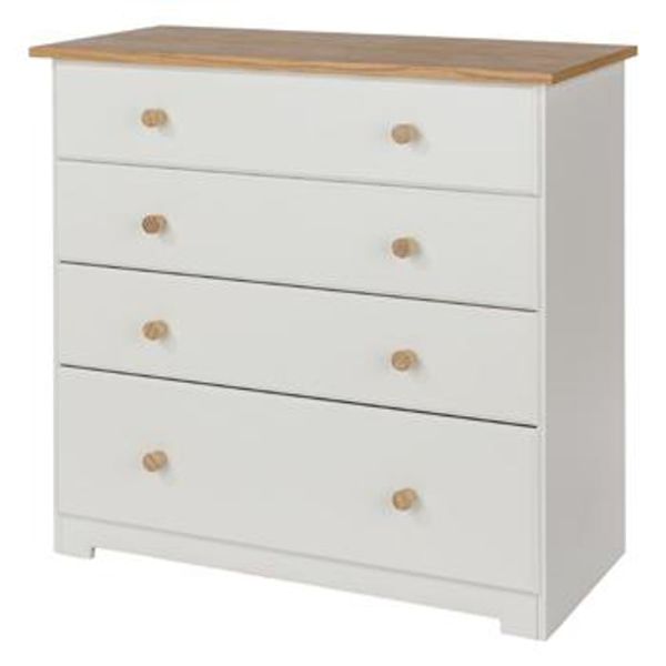 Colorado 4 Drawer Chest - MDF/MDP - 80 x 38 x 80.2 cm - Soft White/Oak