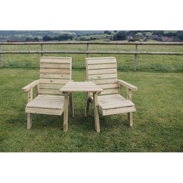 Clover Love Seats with Angled Tray - Timber - L75 x W170 x H100 cm - Min. Assembly Required - Set of Waterproof Cushions Included