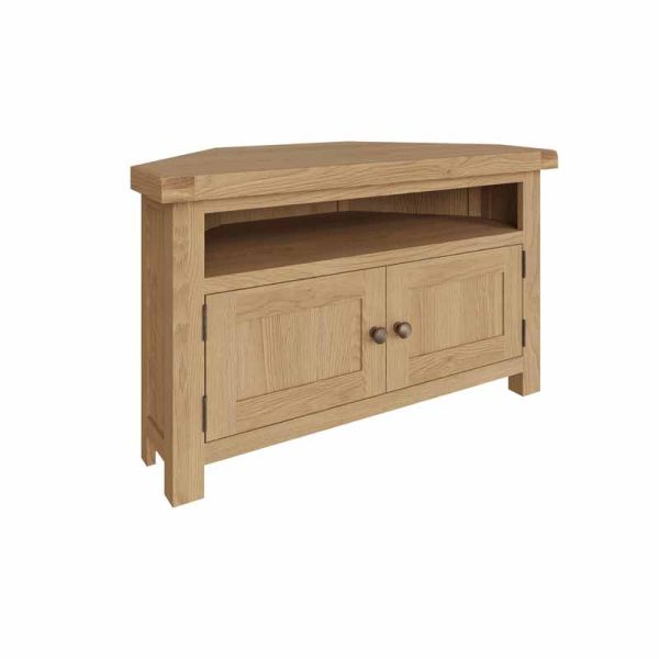 Corner TV Unit - Pine/Plywood/MDF - L100 x W50 x H60 cm - Medium Oak