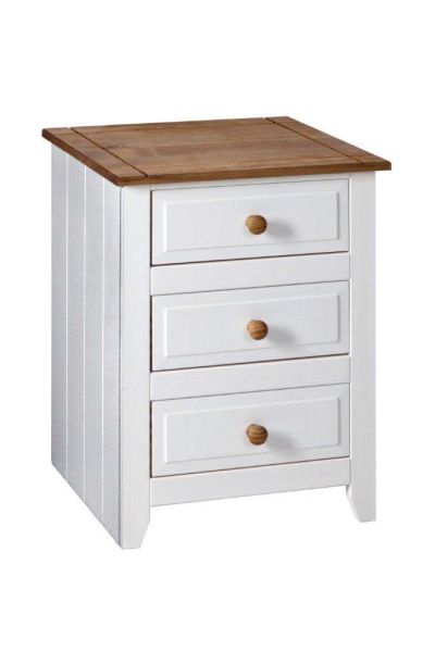 Capri 3 Drawer Bedside Cabinet - MDF/Pine - 52.5 x 40 x 66.5 cm - White/Antique Waxed Pine