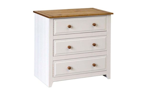 Capri 3 Drawer Chest - MDF/Pine - 83.5 x 43.5 x 80.5 cm - White/Antique Waxed Pine
