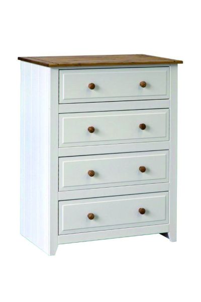 Capri 4 Drawer Chest - MDF/Pine - 83.5 x 43.5 x 104.3 cm - White/Antique Waxed Pine