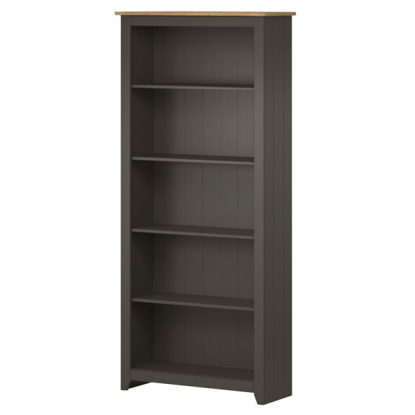 Tall Bookcase - MDF/Pine - 80 x 29.6 x 176.6 cm - Carbon Grey /Antique Waxed Pine