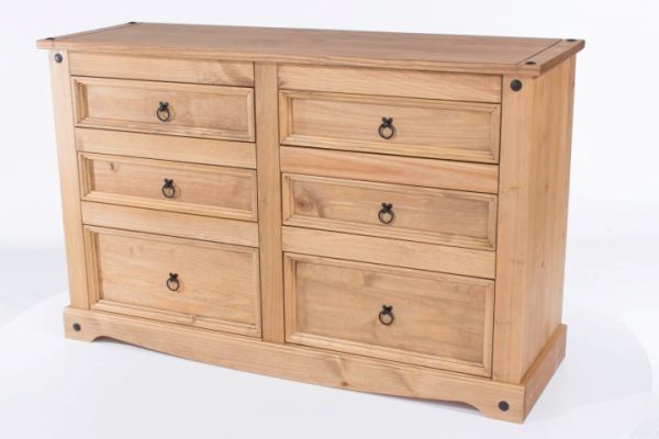 Corona 3+3 Drawer Wide Chest - Pine - 132.1 x 43 x 83.4 cm - Antique Waxed Pine