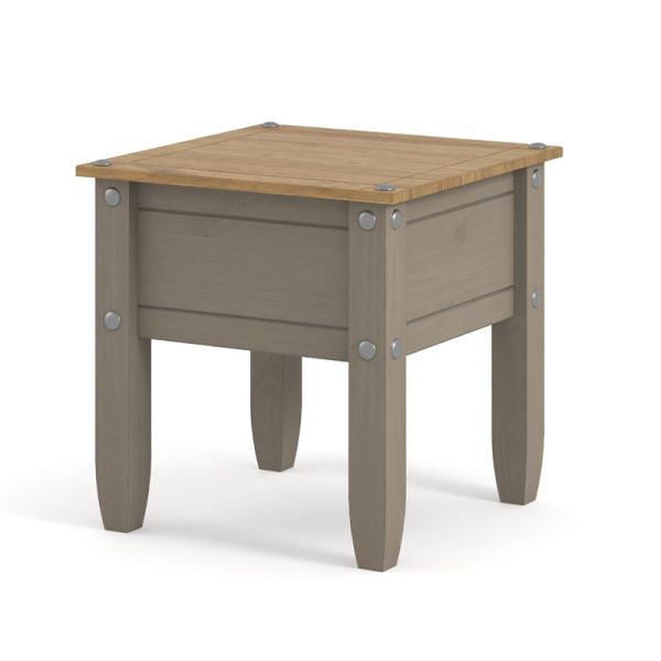 Lamp Table - Pine - 53.8 x 53.8 x 55 cm - Grey Wax/Antique Waxed Pine