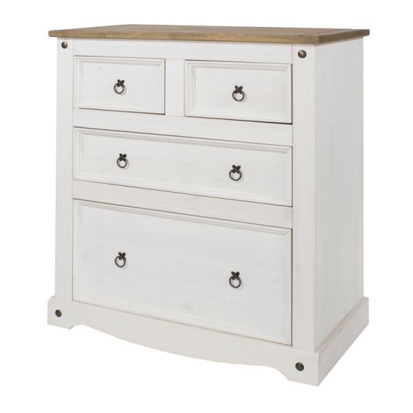 Corona 2+2 Drawer Chest - Pine /Particle Board - 91 x 47 x 103.8 cm - White Wax/Antique Waxed Pine
