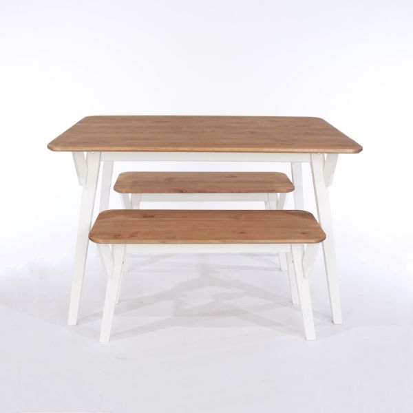 140 Cm Kitchen Table with 2 Bench Set - Pine - L80 x W140 x H75 cm - White - Flat Packed