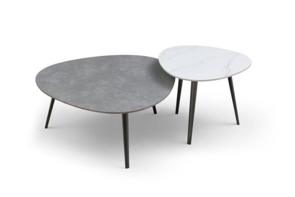 Gabell Triangle Sintered Stone Coffee Table with Metal Legs (Pack of 2) - Grey/White