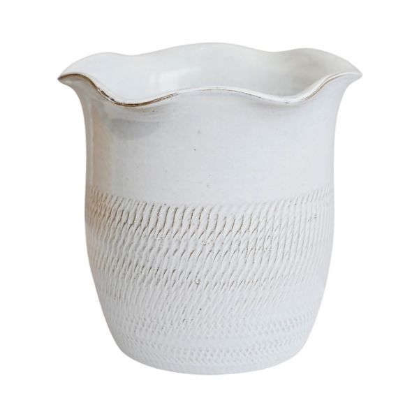 Camellia Scalloped Edge Planter - L26 x W26 x H25 cm - White
