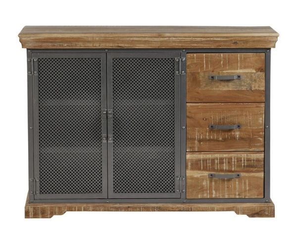 Metropolis Industrial Large Sideboard - Metal/Acacia Solid Wood - L45 x W125 x H90 cm