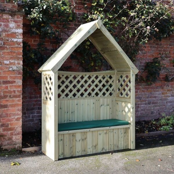 Daisy 3 Seat Trellis Storage Arbour - L60 x W179 x H235 cm - Partially Assembled - Set of Waterproof Cushions Included