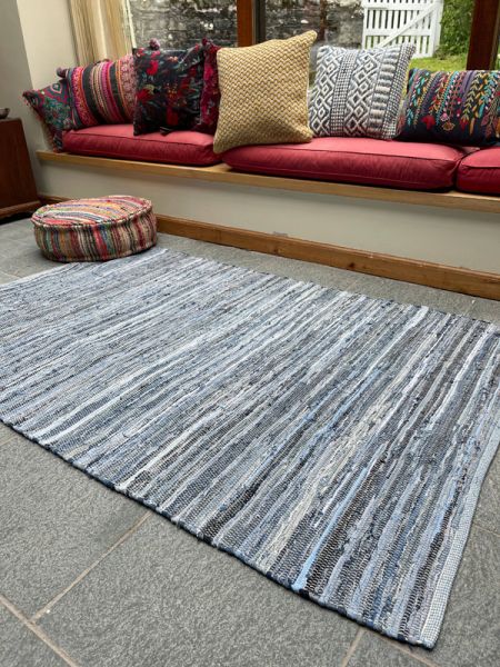 DENIM Rug WashableFlat Weave Design - Cotton - L60 x W90 - Blue