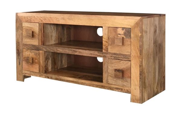 Dakota Plazma TV Unit 4 Drawer - Mango Wood - L40 x W110 x H55 cm - Light Finish