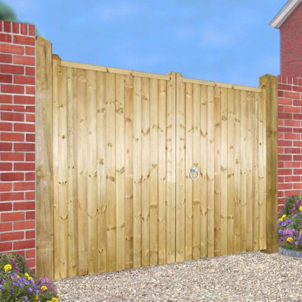Drayton Square Top Tall Double Driveway Gate - Pressure Treated Scandinavian Redwood - W3000 x H1800 mm