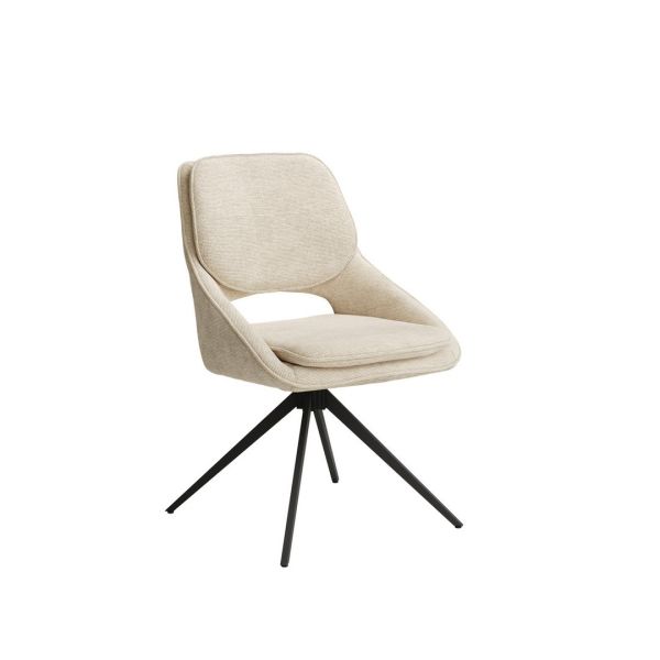 Edisto Indoor Dining Chair (Pack of 2) - Chenille Weave/Metal - L61 x W50 x H87 cm - Off-White/Black - Flat Pack