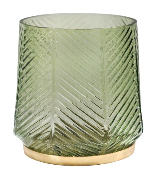 Elm Embossed Candle Holder - Glass/Metal - L18 x W18 x H20 cm - Soft Sage