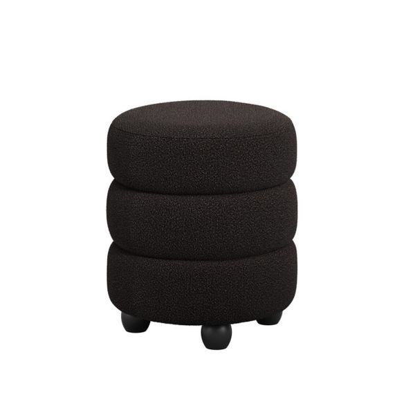 Emi Pouffe - Boucle/Pine - L43 x W43 x H49.5 cm - Black/Black - Fully Assembled