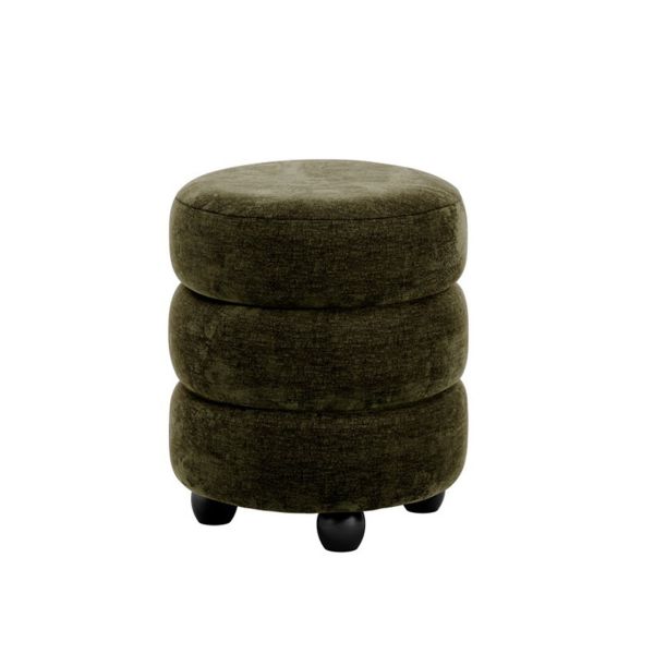 Emi Pouffe - Velvet Chenille/Pine - L44 x W44 x H50 cm - Olive/Black - Fully Assembled