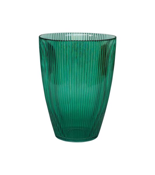 Emerald Ribbed Tall Vase - Glass - L18 x W18 x H24.5 cm - Emerald