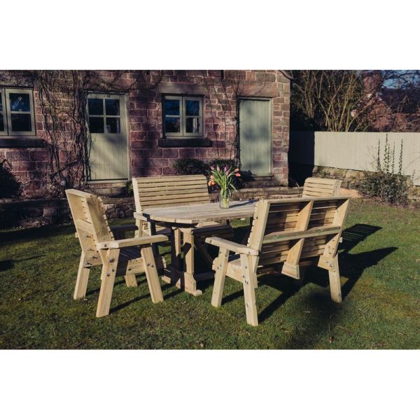 Ergo Table Set - Sits 8 Wooden Garden Dining Furniture Incl. 2 Bench & 2 Chair - L240 x W140 x H105 cm - Minimal Assembly Required