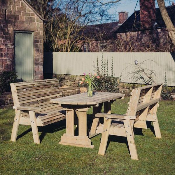 Ergo Table Bench Set - Sits 6, Wooden Garden Dining Furniture - L250 x W290 x H105 cm - Minimal Assembly Required