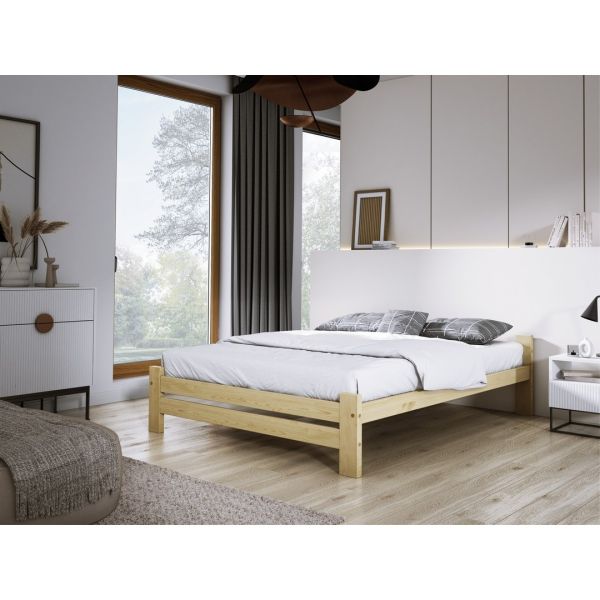 Small Double Size Bed Frame - Wood - L195 x W126 x H51 cm - Untreated