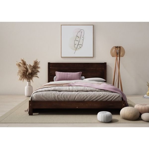 Super King Size Bed Frame - Solid Wood - L207 x W188 x H90 cm - Walnut