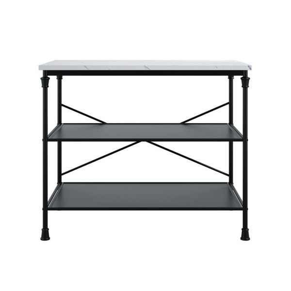 Fairmont Kitchen Island - Wood Variant/Metal - L65 x W115 x H91 cm - Marble Effect/Black - Flat Pack