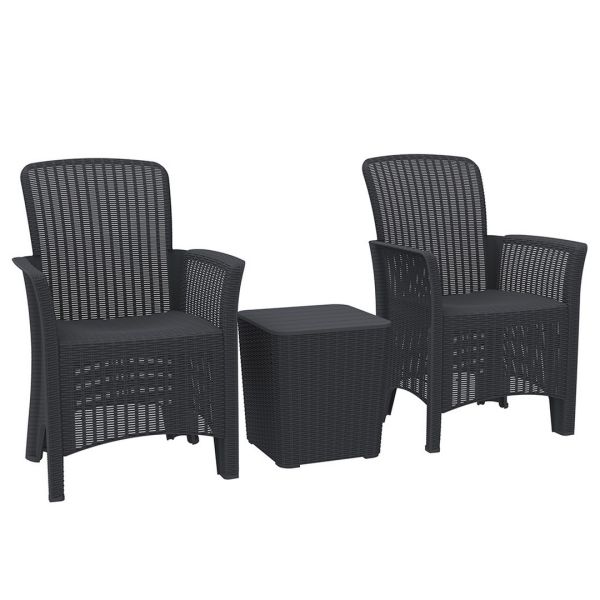 Faro Relax 3 Pc Bistro Set - Polypropylene - H42 x W38.9 x L38.9 cm - Black