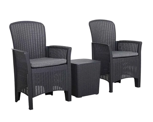 Faro Relax 3 Pc Bistro Set - Polypropylene - H42 x W38.9 x L38.9 cm - Black