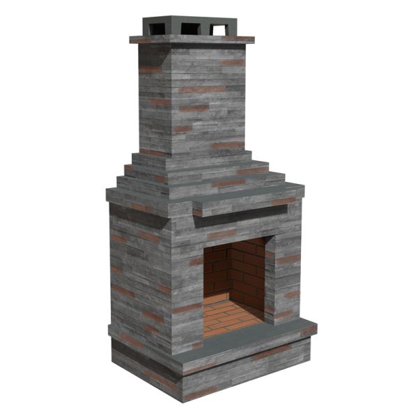 Dark Stone Outdoor Wood Burning Fireplace - Refractory Concrete - L70 x W90 x H195 cm - Dark Grey -  Self Assembly Kit